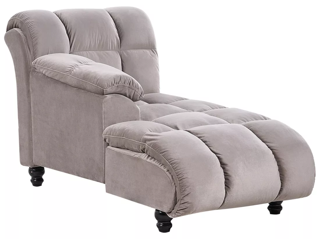 Chaise longue côté droit en velours taupe LORMONT
