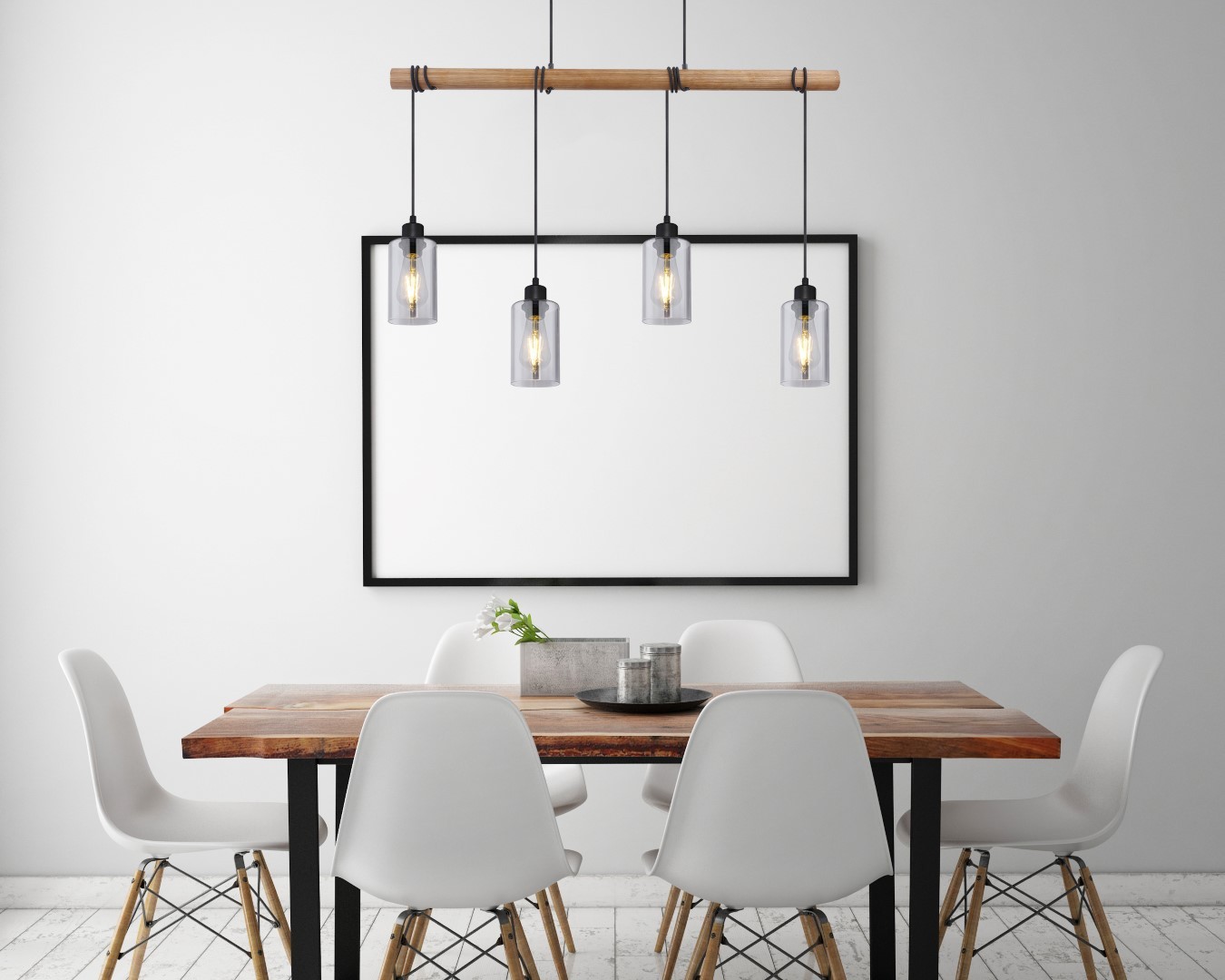 Pendelleuchte - schwarz matt - Holz - 130 cm hoch