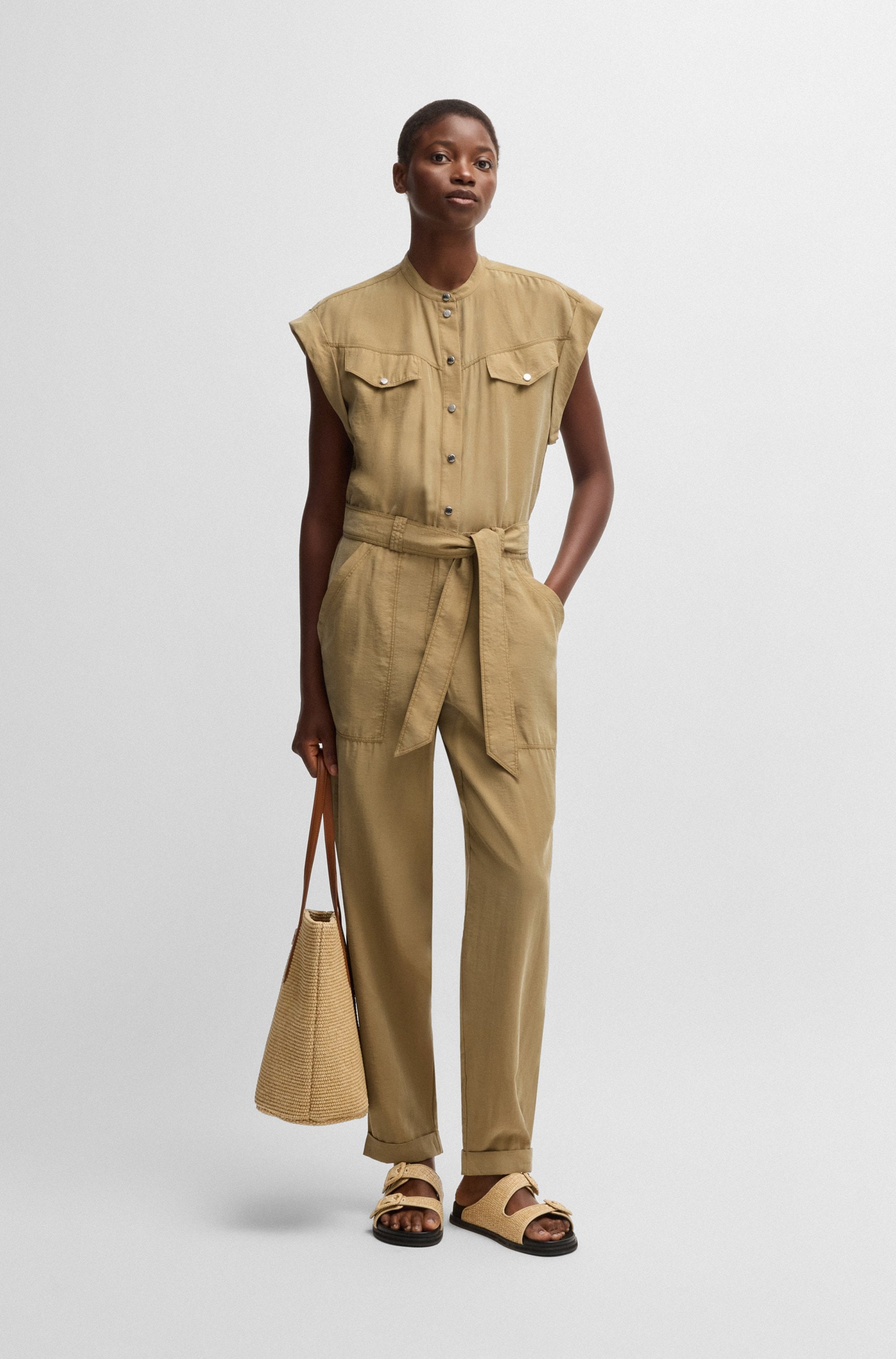 BOSS ORANGE Jumpsuit »Dridy Premium Damenmode«, mit Gürtel, Pattentaschen