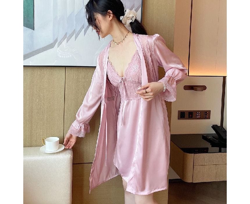 Dazzli - Pyjamajurk / Robe / Set met kantversiering
