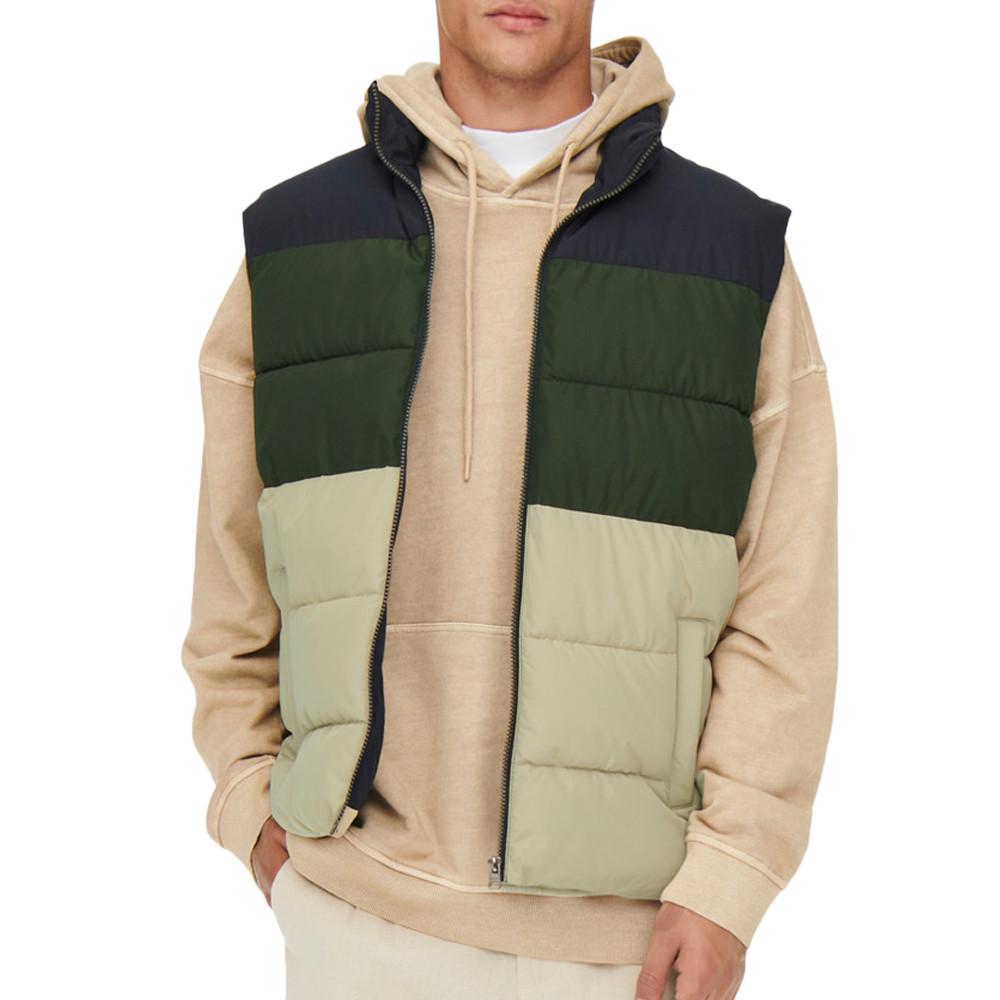 Only & Sons Doudoune sans manches Kaki/Marine/Beige Homme Only & Sons