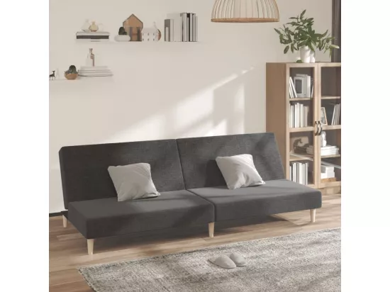 Canapé-lit à 2 places gris foncé tissu