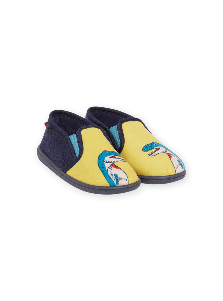Pantoufles jaunes et bleu nuit à motifs dinosaures enfant garçon