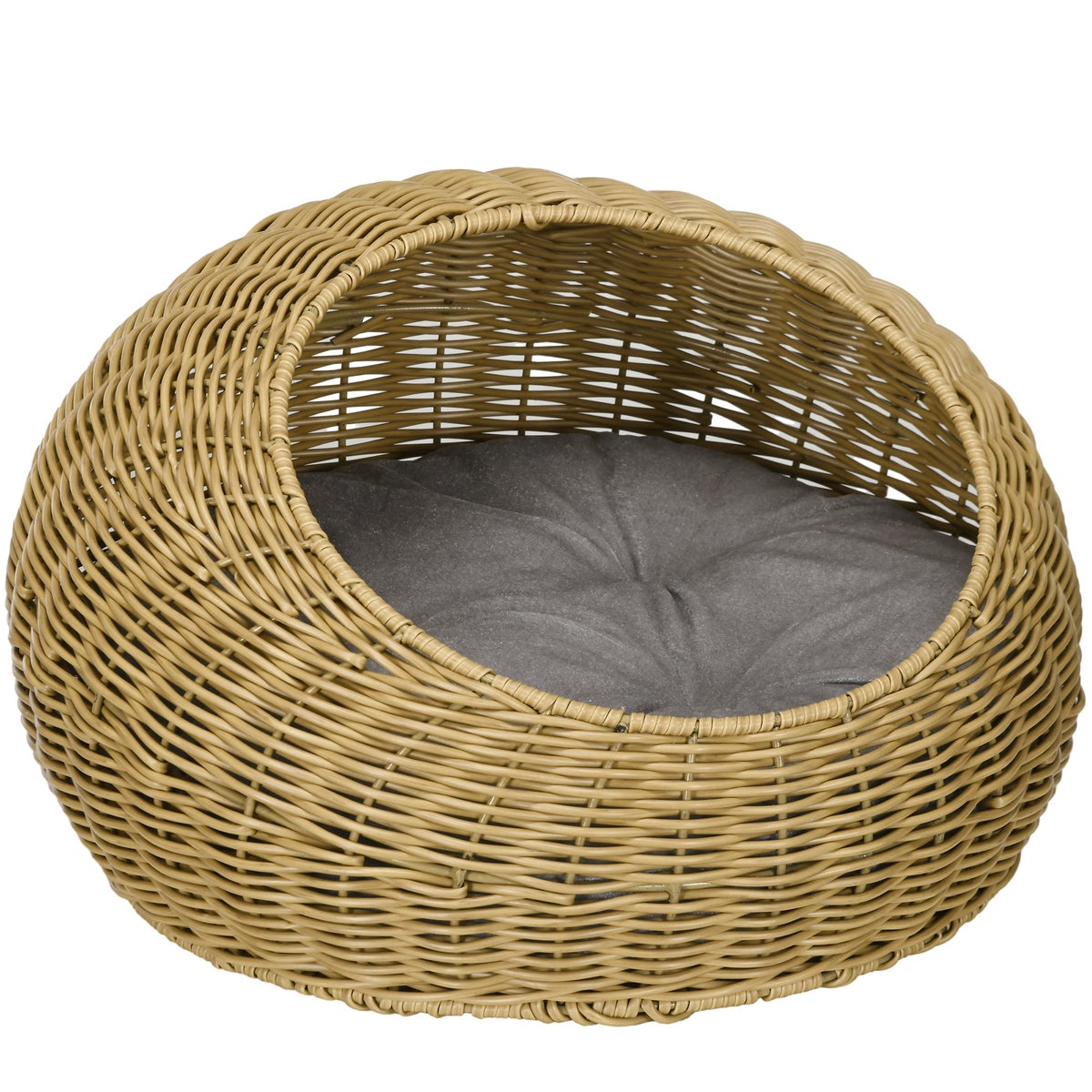 PawHut rotan kattenmand, Ø50 x 31H cm, PE rotan, polyester, bruin