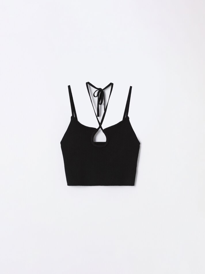 Top cropped canelado - Preto