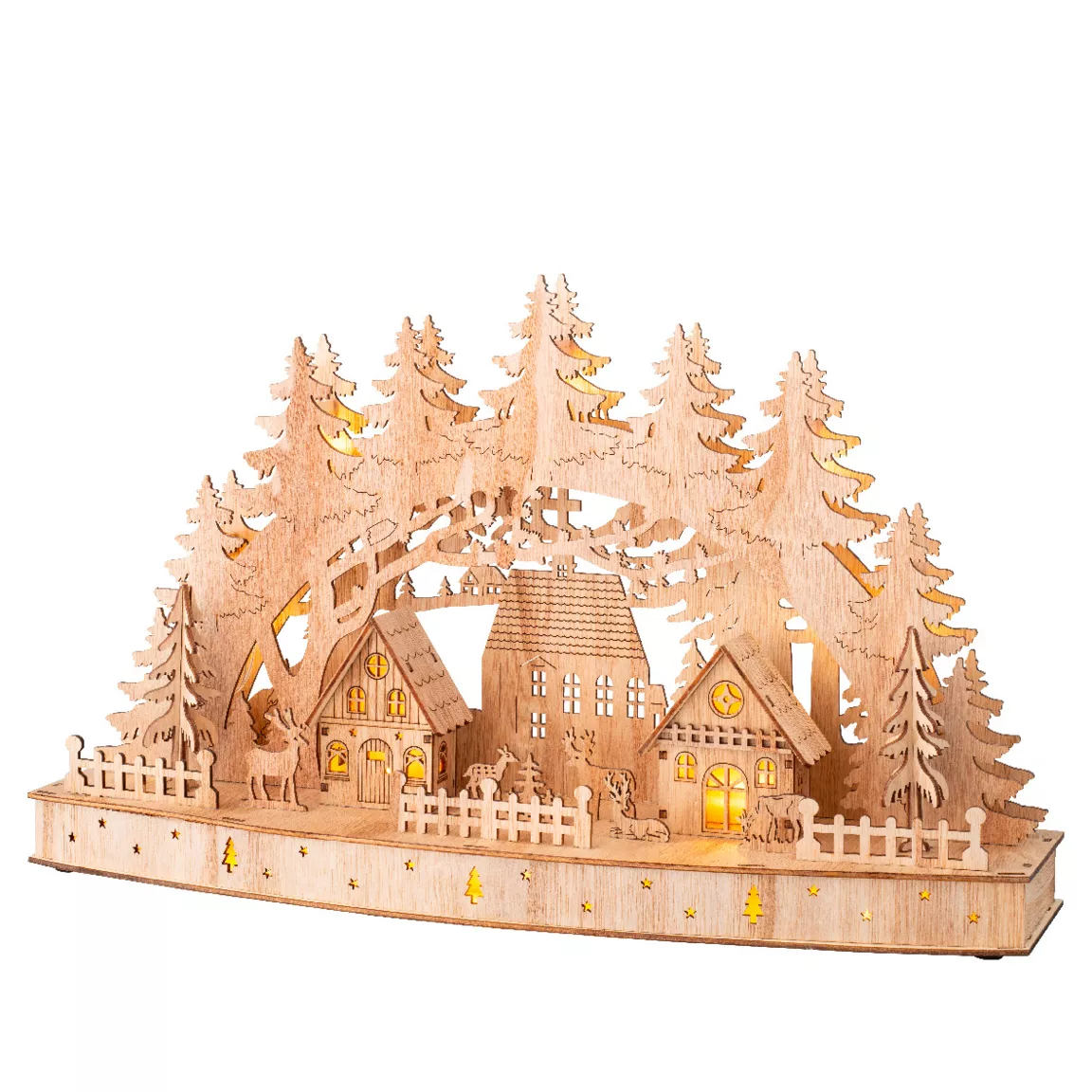 Scène de vie lumineuse à piles en bois (44 x H26 cm) Paysage nordique