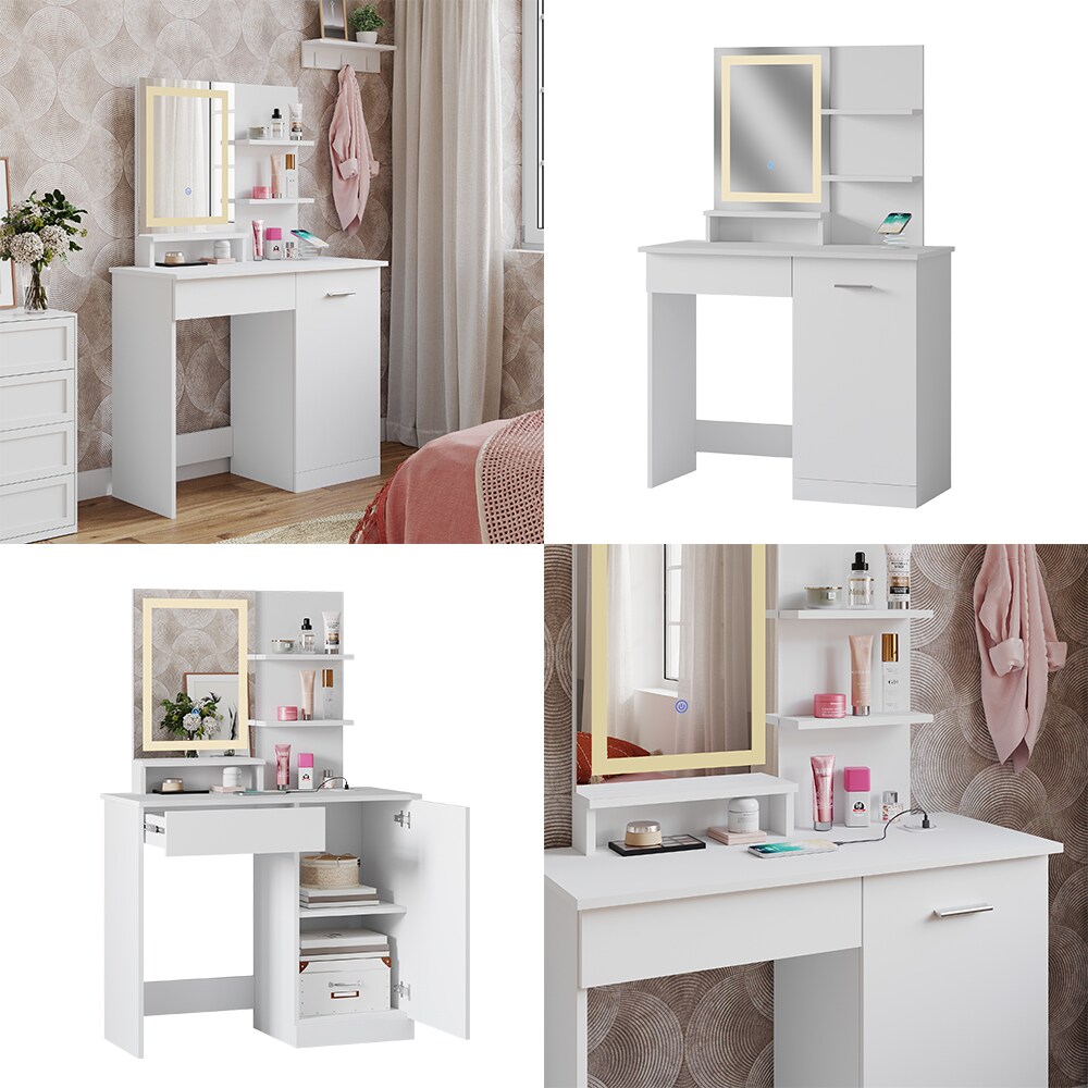Vicco Schminktisch Julia 90 cm mit LED-Spiegel und QI-Ladestation