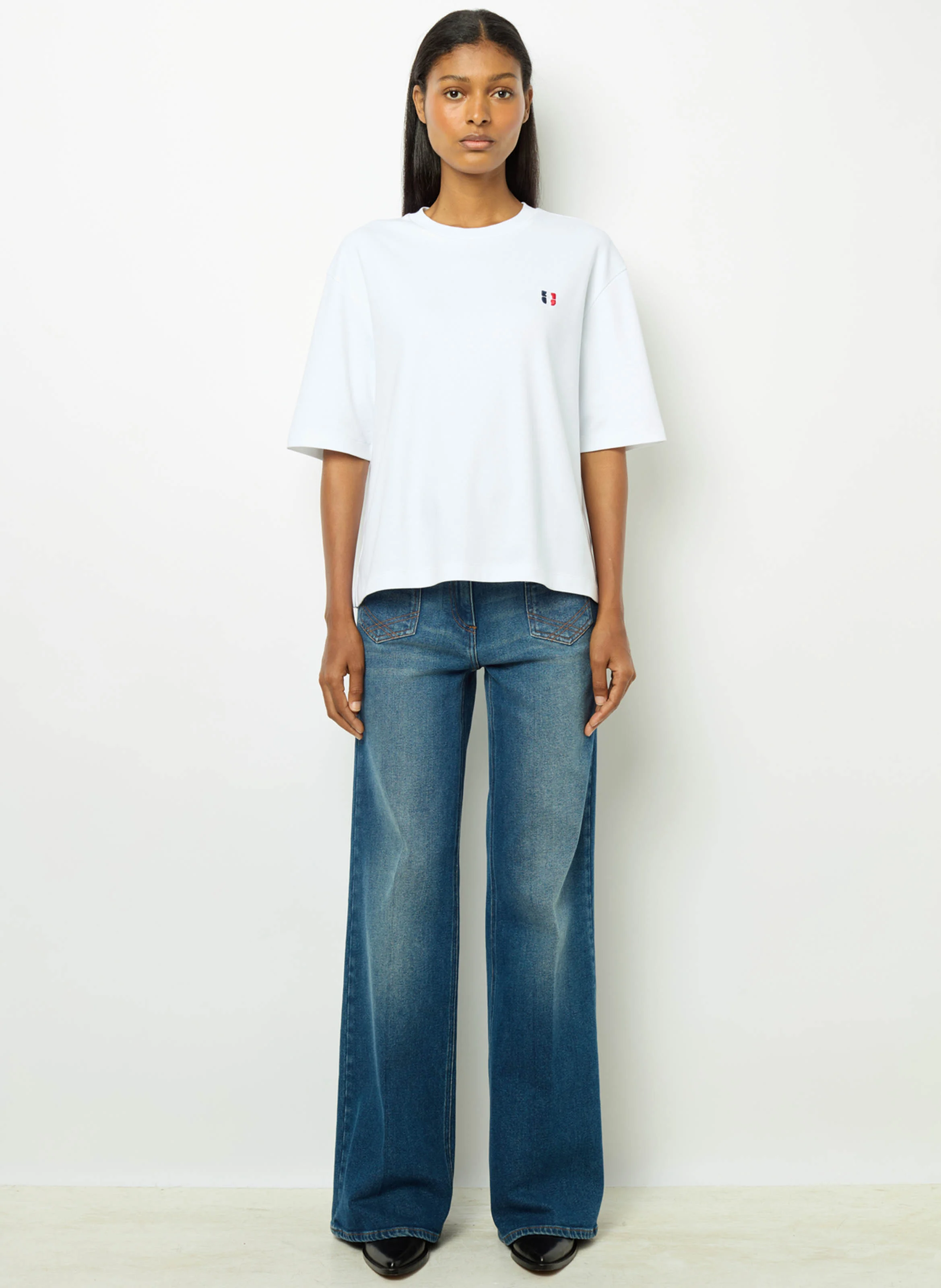 ALEXANDRINE - Tee-shirt col rond droit en coton | Blanc