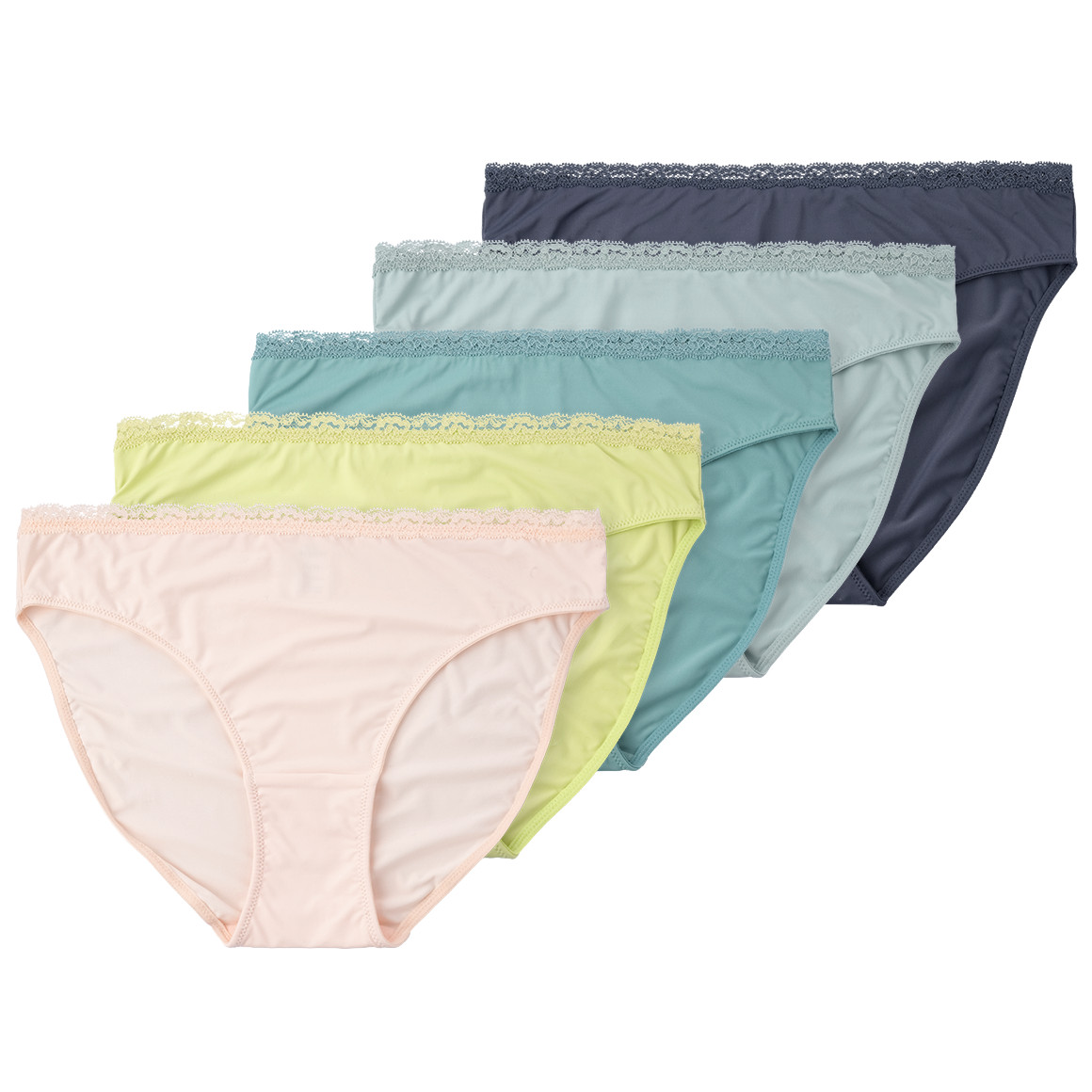 Gina Benotti 5 Damen Slips mit Spitze dunkelblau / hellgrün / rosa
