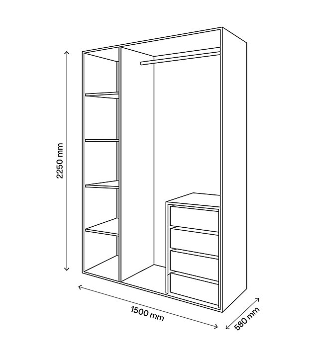 Dressing effet chêne 4 tablettes 4 tiroirs GoodHome Atomia H. 225 x L. 150 x P. 58 cm