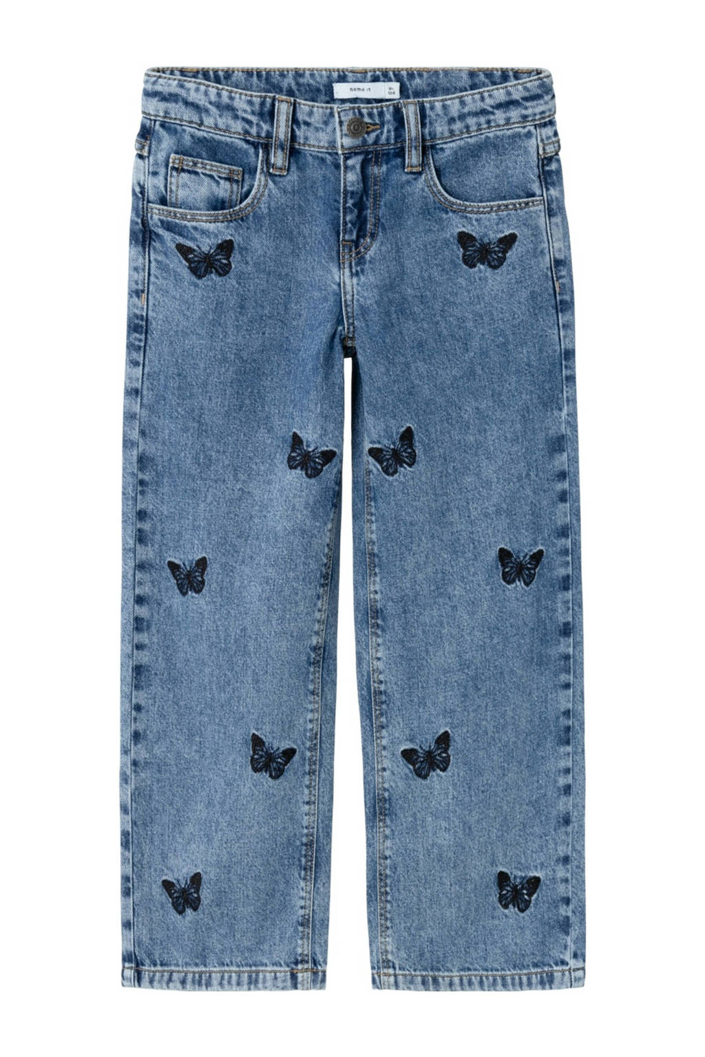 NAME IT wide leg jeans NKFBELLA met all over print medium blue denim