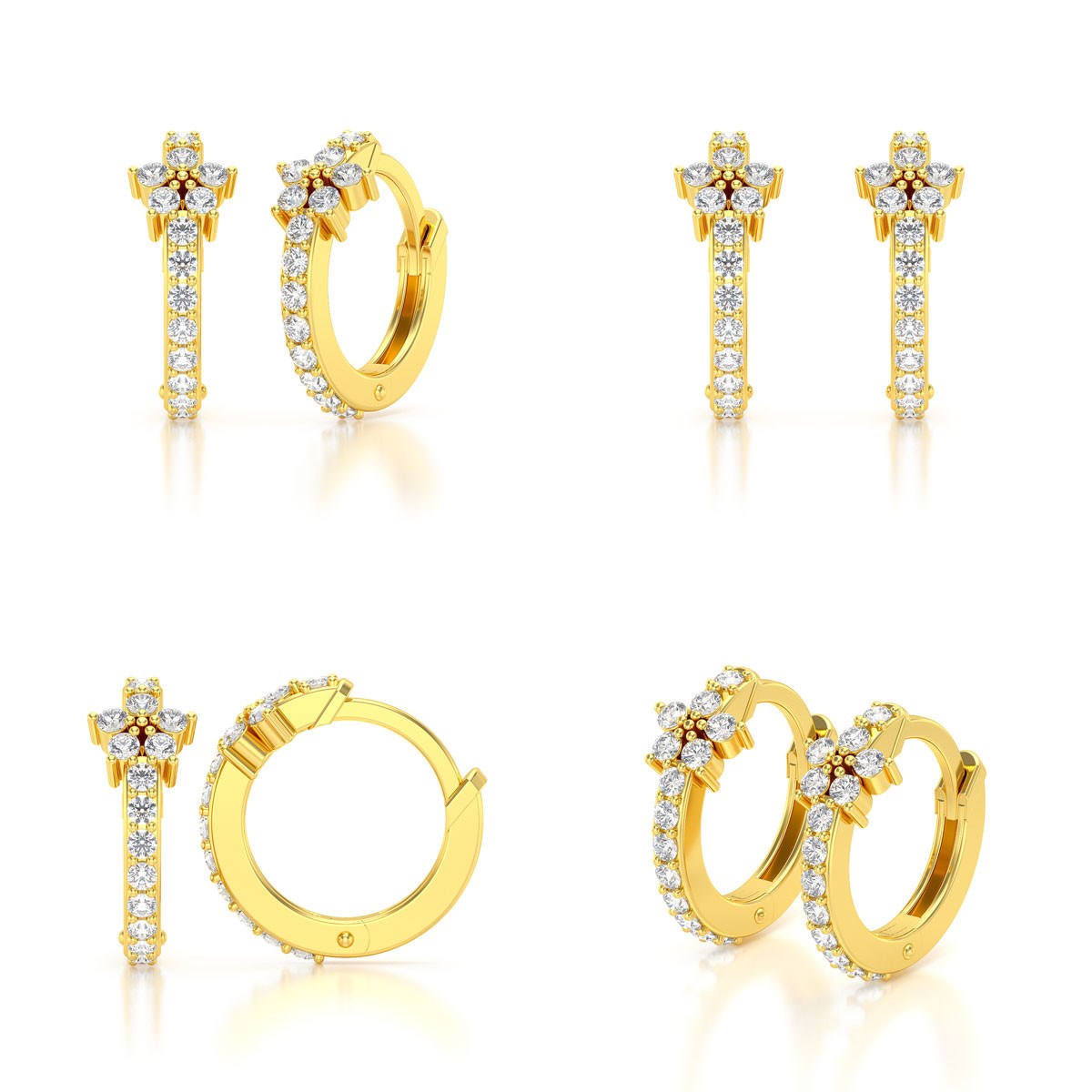 Boucles d'oreilles ADEN Créoles Or 585 Jaune Diamant 1.584grs