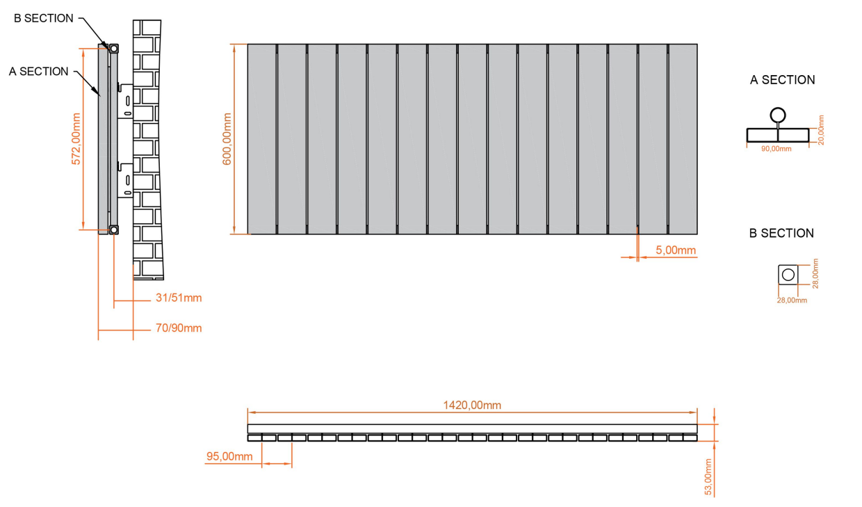 Eastbrook Charlton radiator 140x60cm aluminium 1460W wit mat