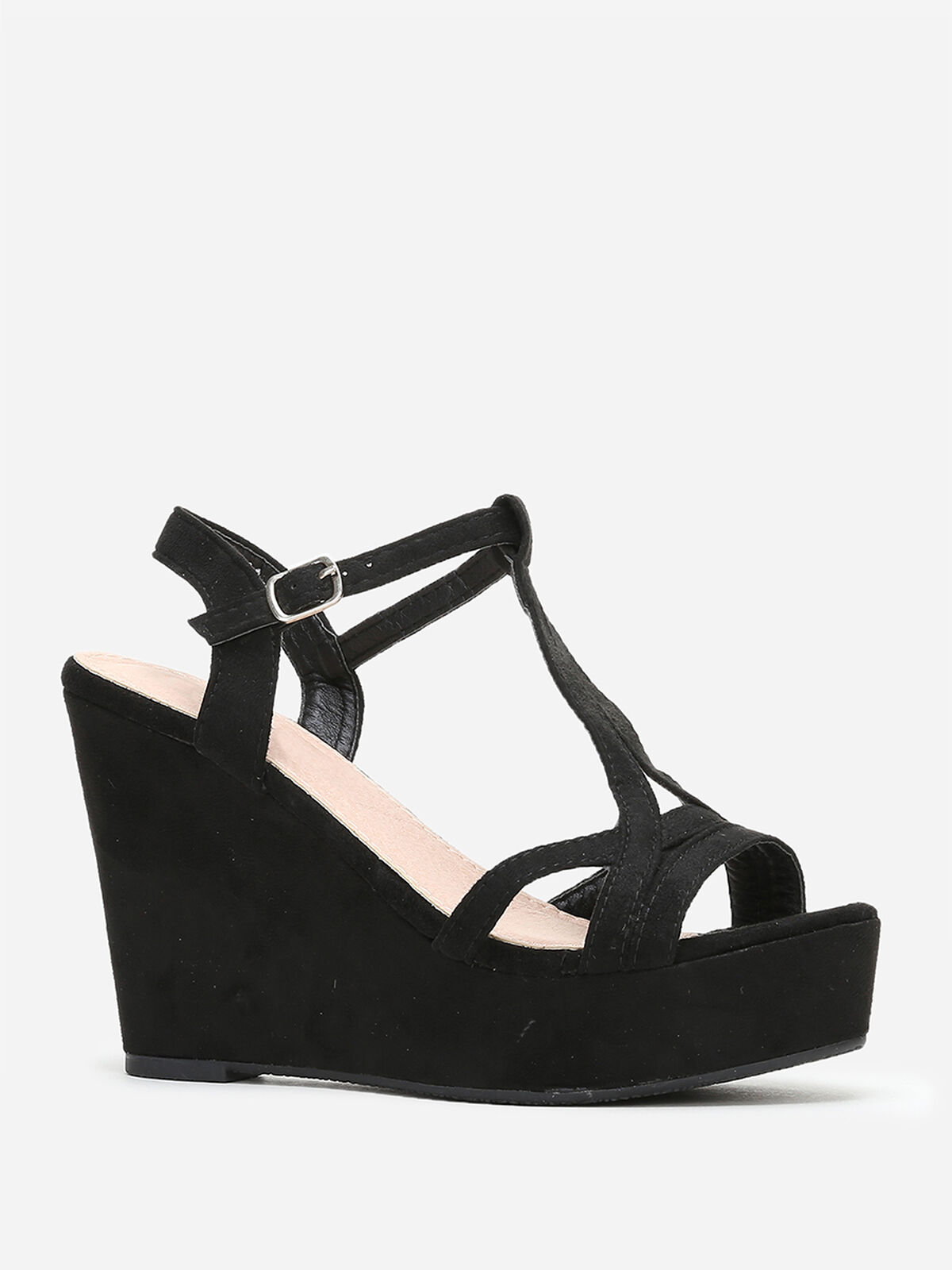 Sandales compensées à multi-brides- Noir