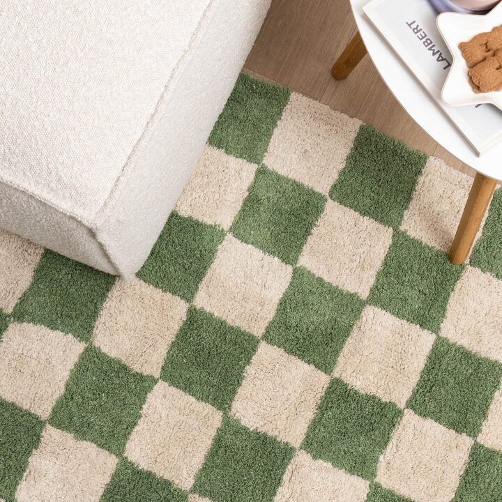 Retro vloerkleed - Gambit Groen/Wit