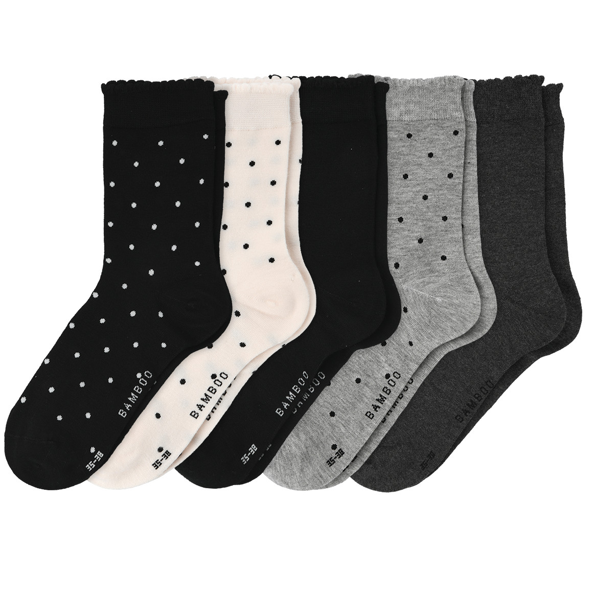 Gina Benotti 5 Paar Damen Socken mit Viskose weiss / schwarz / hellgrau