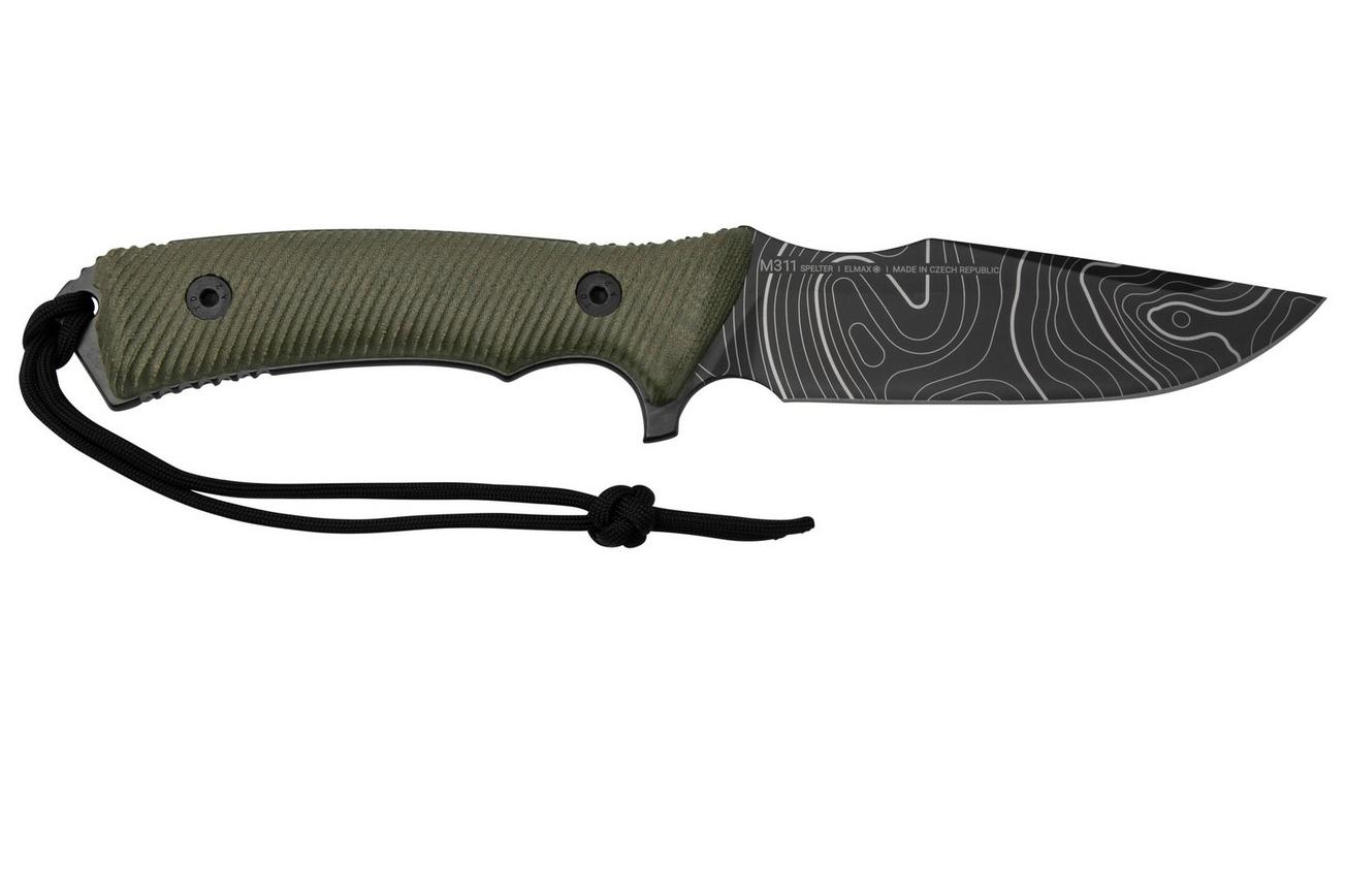 ANV Knives M311 SPELTER DLC Topo Elmax, Olive Micarta Handle, Black Kydex Sheath, survivalmes