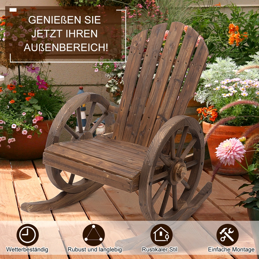 Outsunny Schaukelstuhl im Wagenrad-Design dunkelbraun