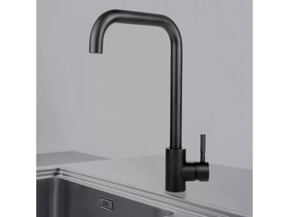 NETTLIFE Robinet de Cuisine mitigeur en Acier Inoxydable avec Poignée Unique, à Haute Pression, Robinet de Cuisine Pivotant à 360 °，Noir