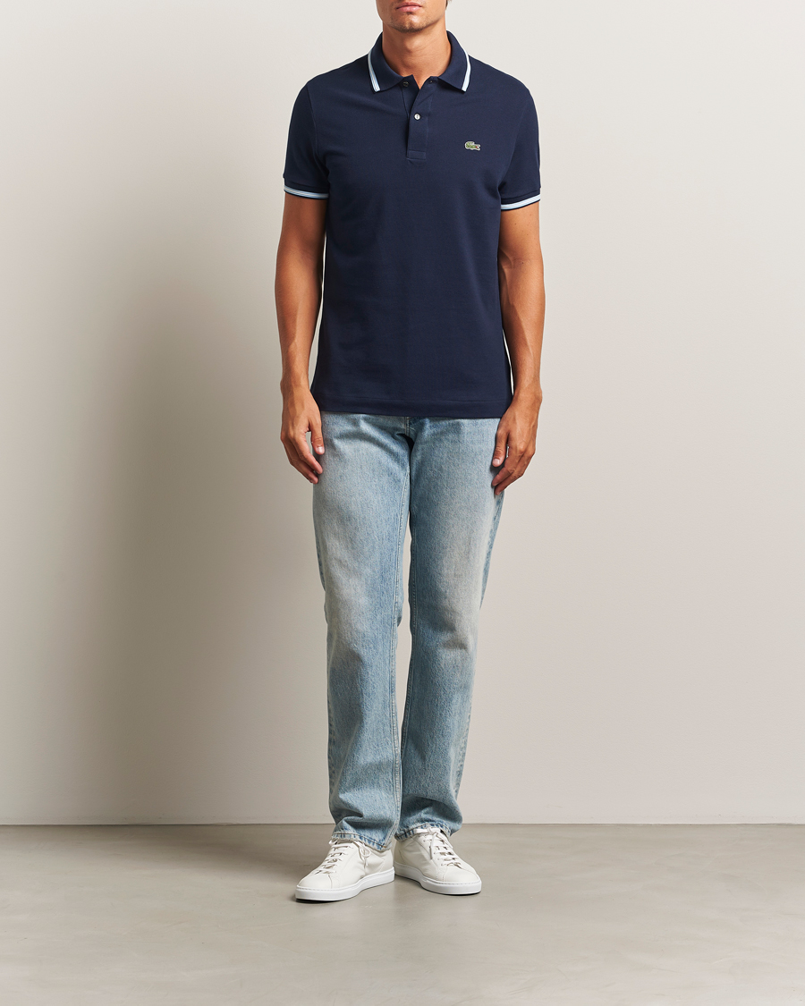 Lacoste Original Stripe Collar Polo Piké Navy Blue