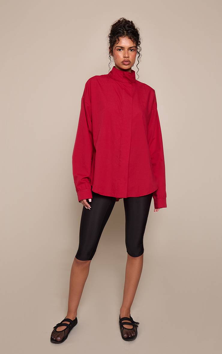 Rouge Chemise Tissée À Col Montant Avec Boutonnage Dissimulé