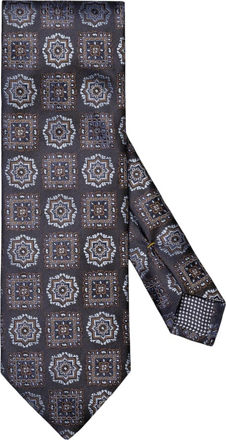 ETON Dark Blue Medallion Woven Silk Tie Blå