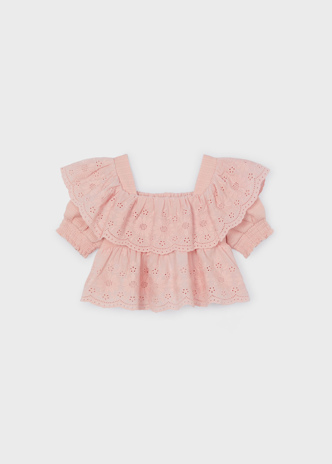 Blusa branca com babados e bordados para meninas