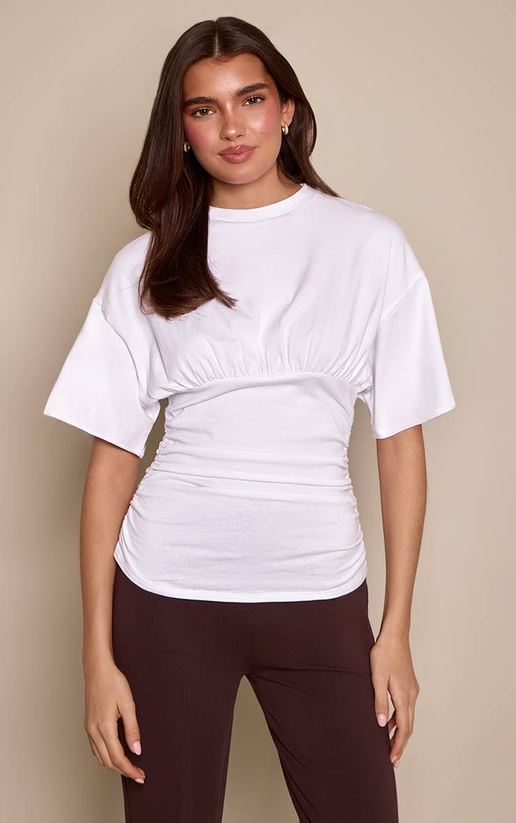 Blanc T-shirt En Coton Avec Détail Froncé À La Taille