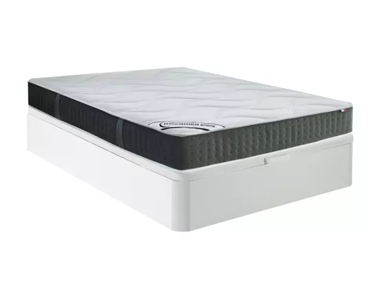 Ensemble 140 x 190 cm sommier coffre blanc + matelas hybride ressorts ensachés 7 zones et mémoire de forme ép.25cm - TIAMAT de YSMÉE