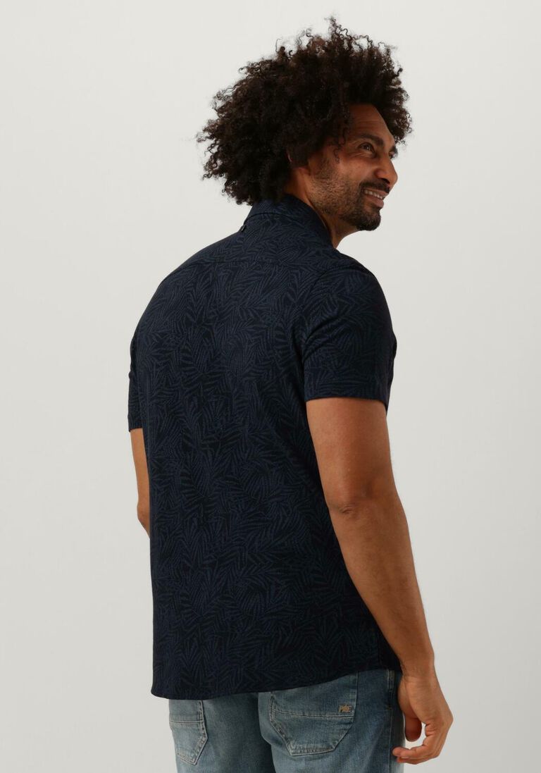 PME LEGEND donkerblauwe pme legend casual overhemd short sleeve shirt print on pique jersey