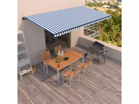 Auvent manuel rétractable 600x350 cm Bleu et blanc