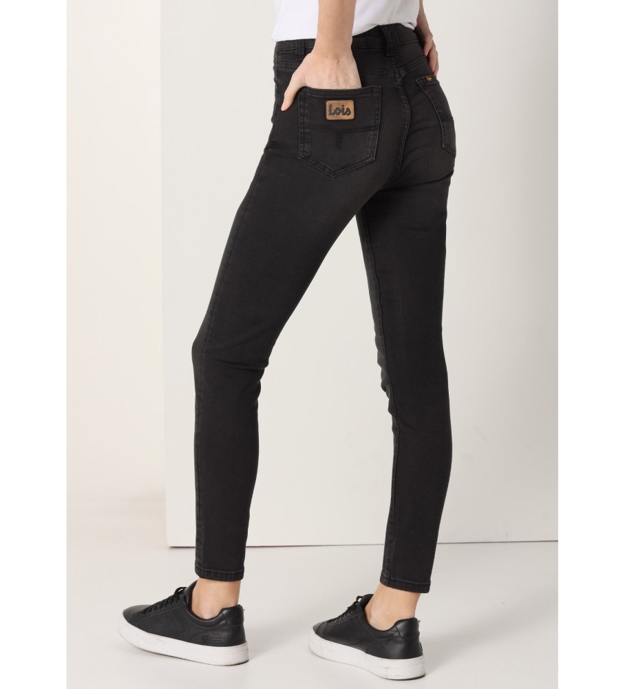 Calça jeans skinny de cintura média preta da Lois Jeans