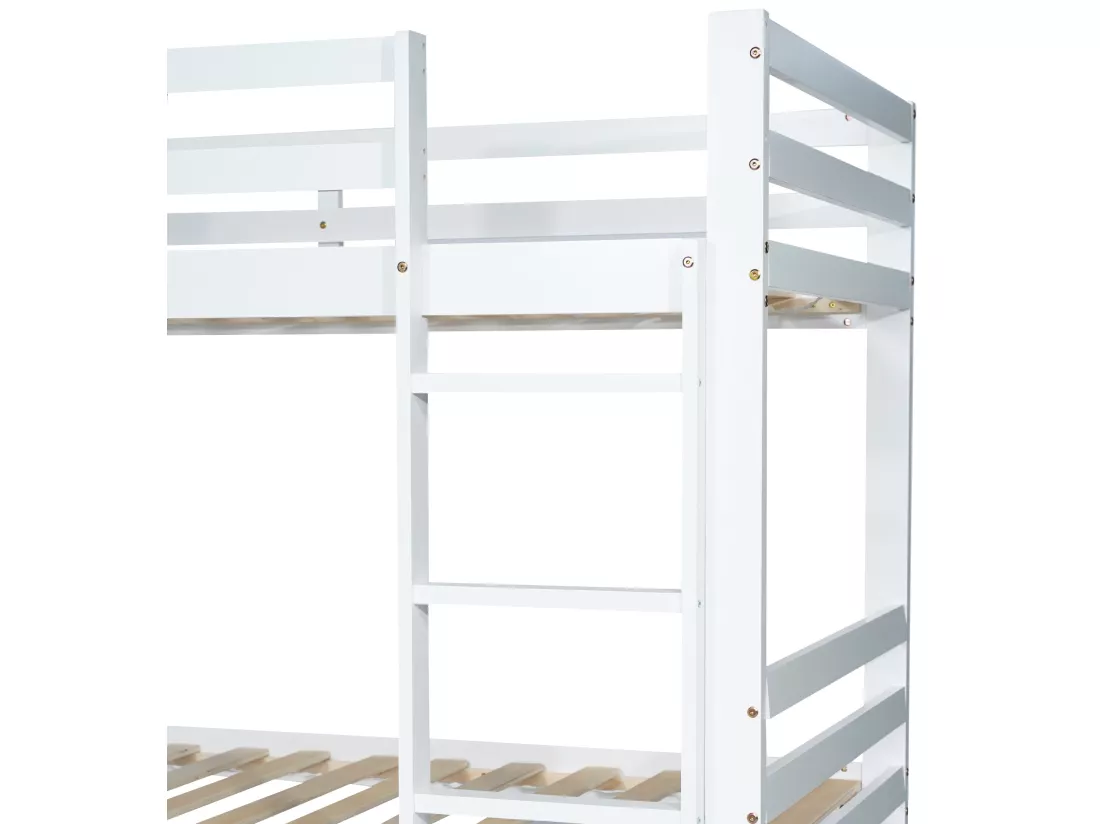 Lit superposé avec compartiments et échelle - cadre en pin - 90x200cm - blanc