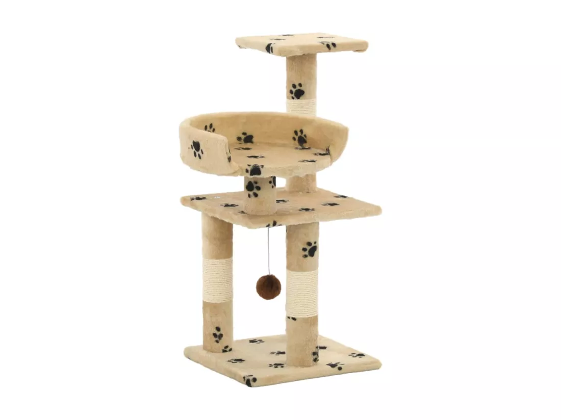 Arbre à chat et griffoirs en sisal 65 cm Beige Motif de pattes