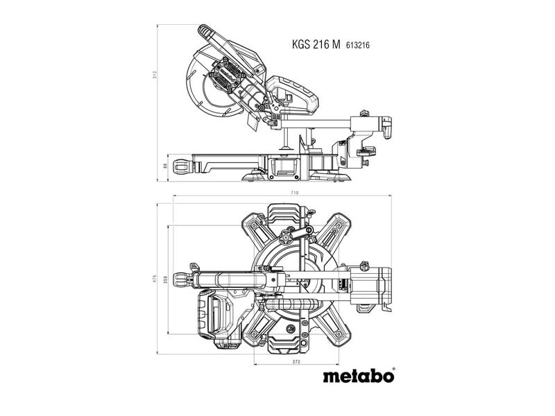 Metabo Kappsäge KGS 216 M, 1500 W, Ø 216 x 30 mm Kappsäge mit ergonomischen Griffbereichen und Zugfunktion