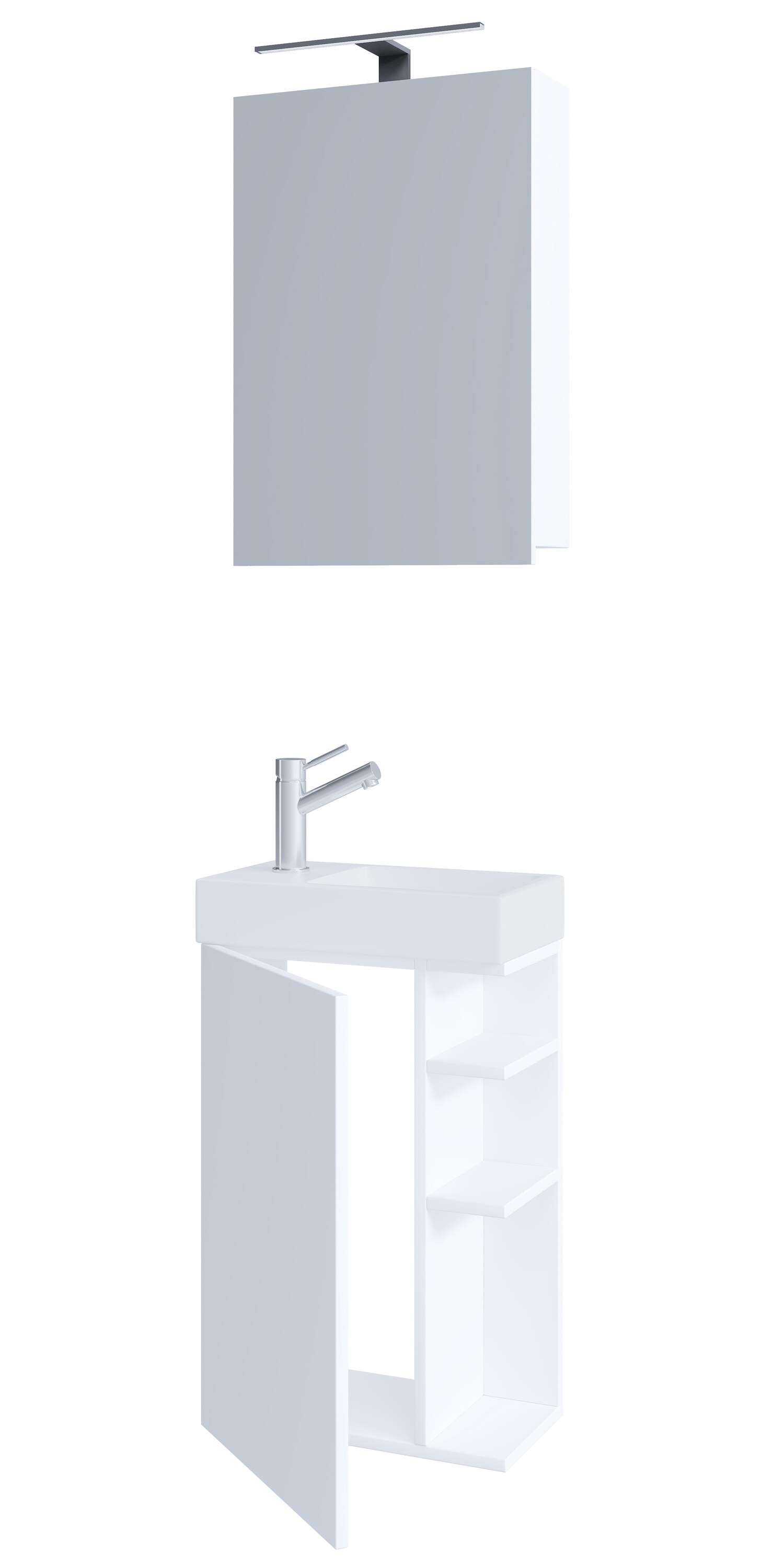 VCM 3-tlg Badmöbel Set Gäste WC Gästebad Waschplatz Waschtisch klein schmal Lumia Spiegelschrank