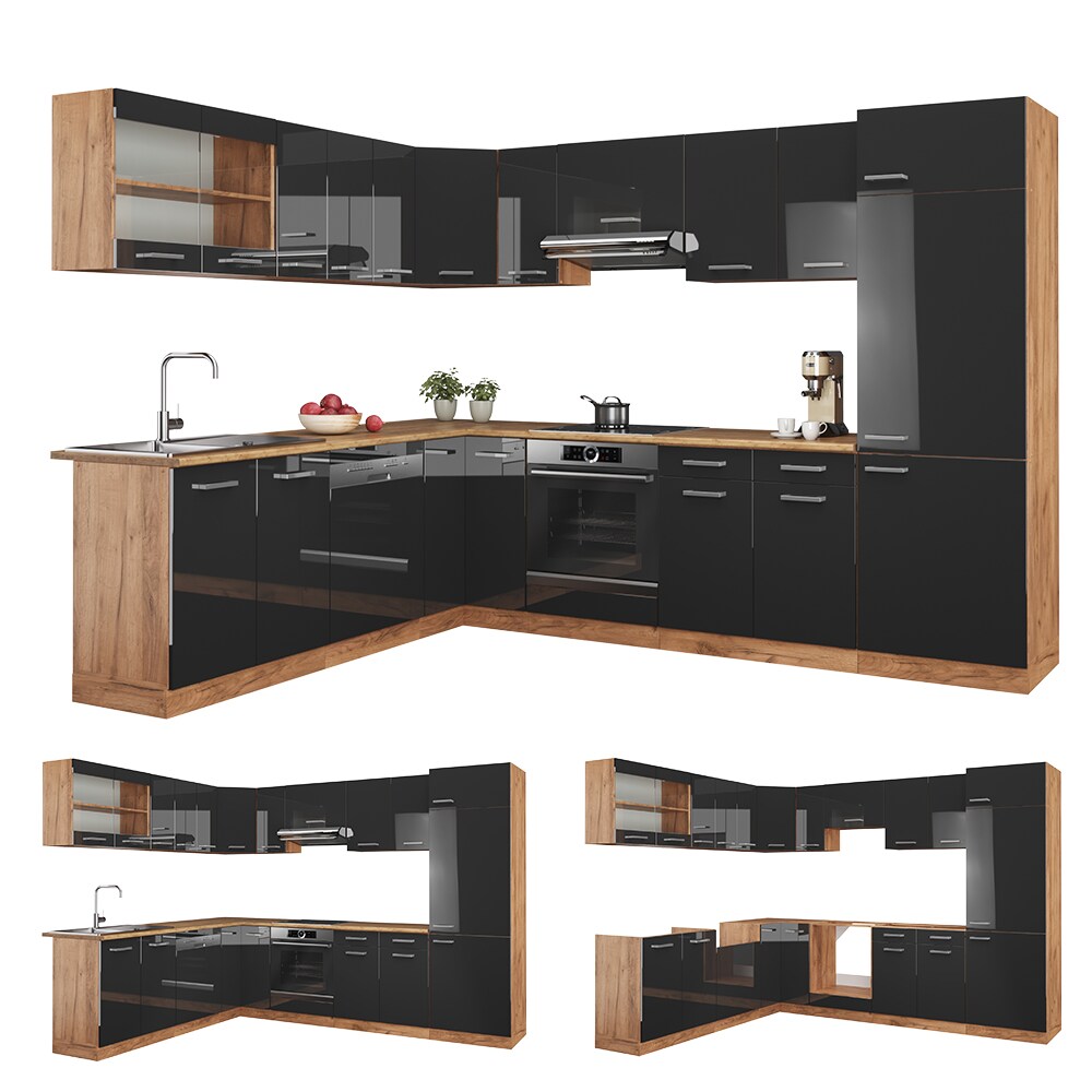 Vicco Küchenzeile Küchenblock Einbauküche R-Line Ecke 287 x 277 Anthrazit HGL