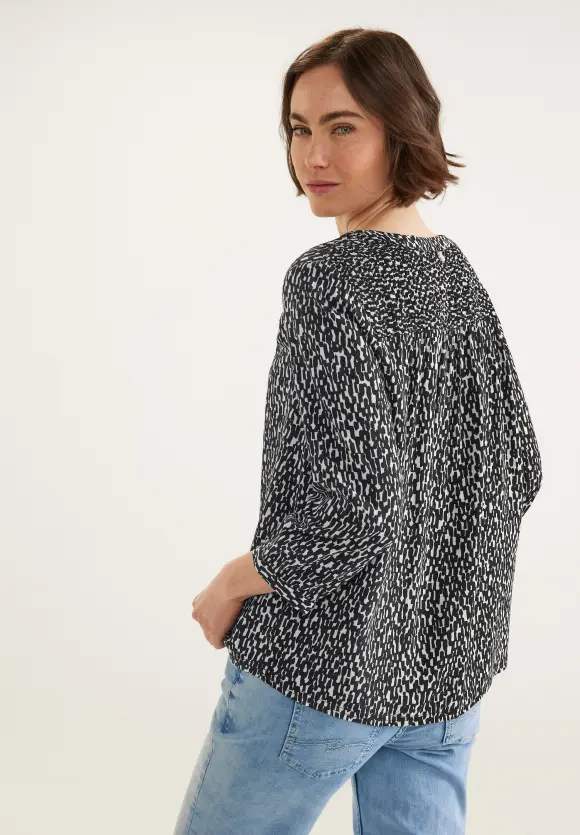 Printbluse mit Smokdetails - Black