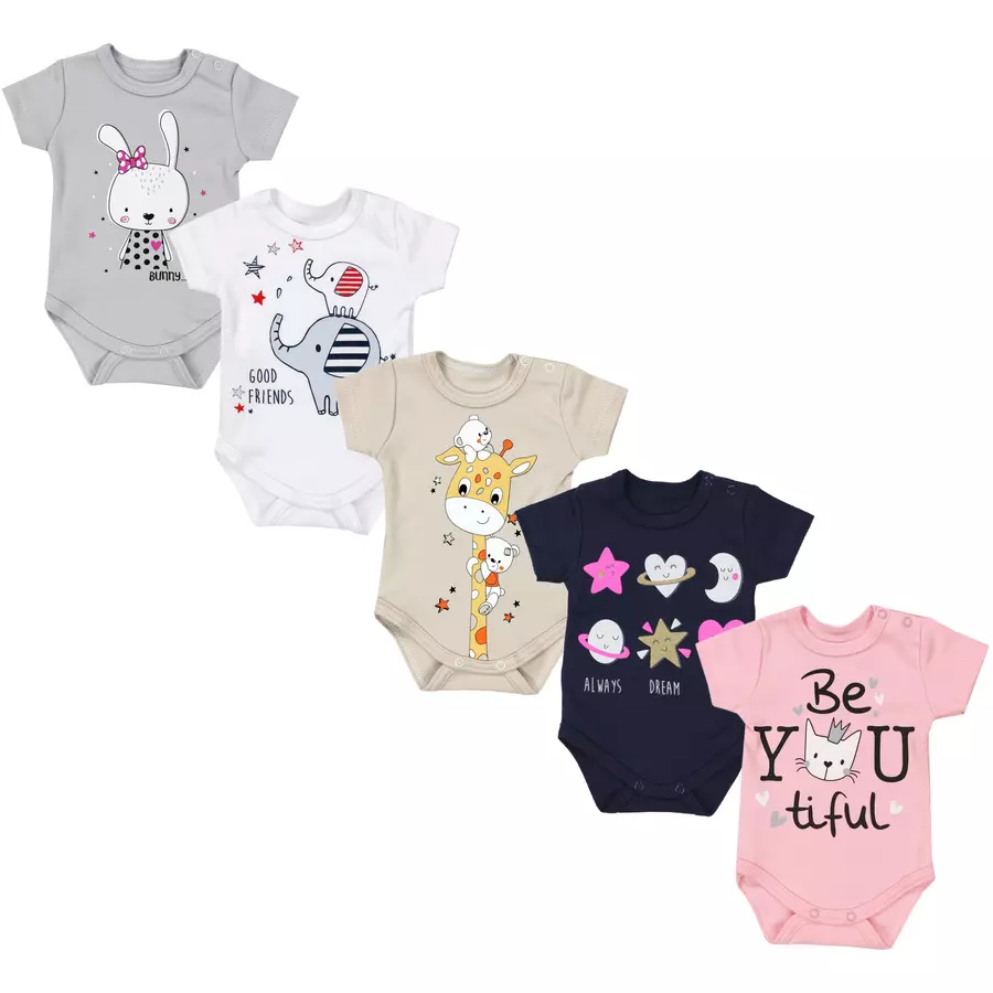TupTam Baby Kurzarm Body mit Aufdruck Spruch 5er Pack beigerosa