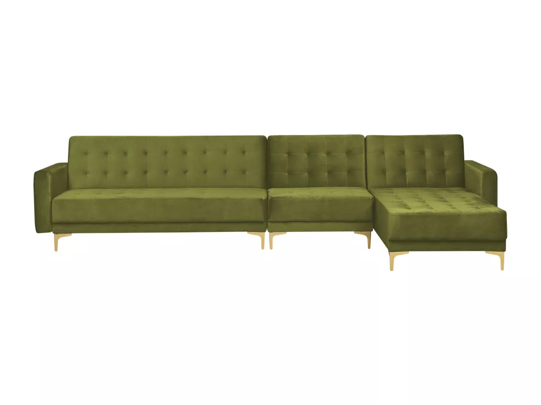 Canapé modulable côté droite en velours vert avec ottoman ABERDEEN