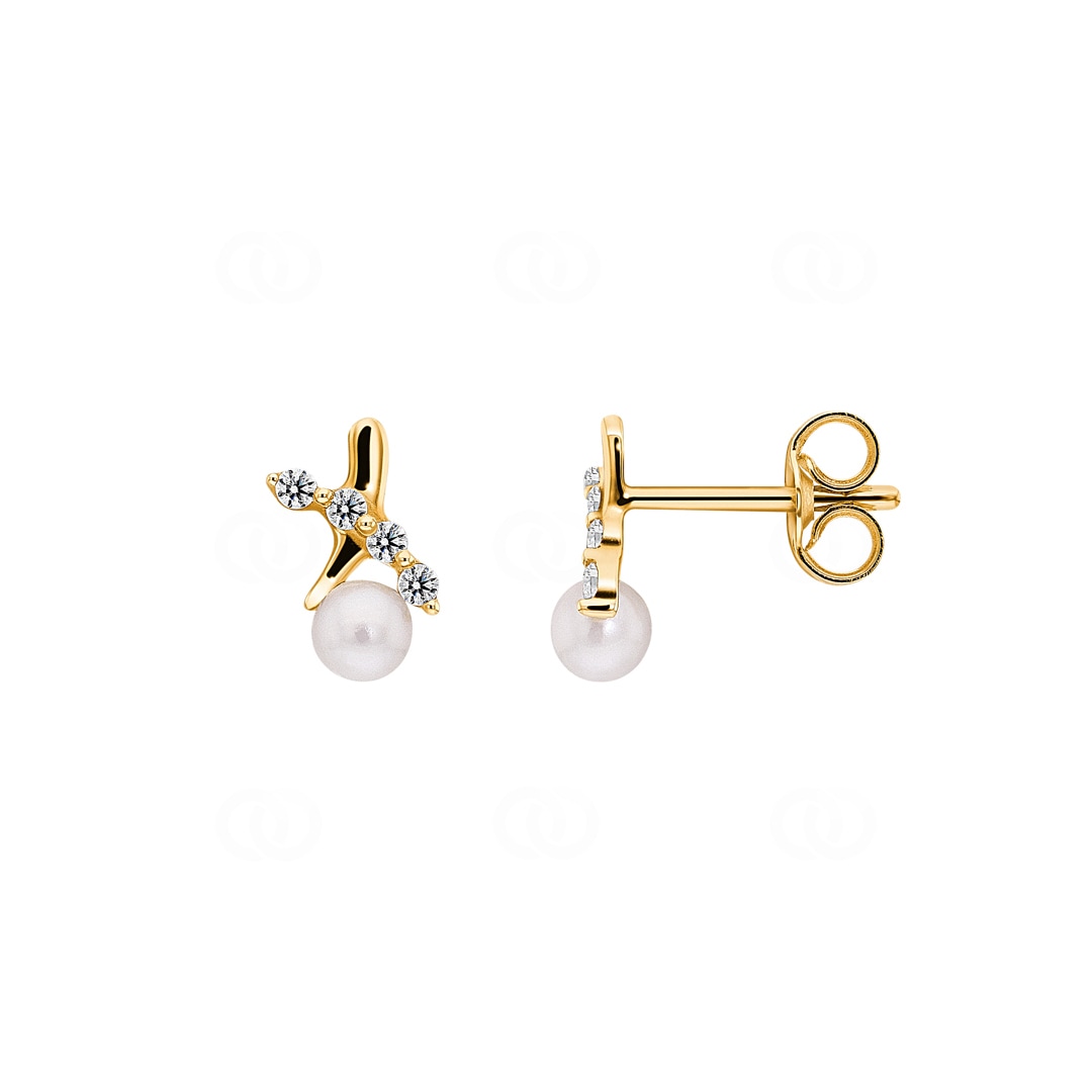 Ohrstecker 750/18 K Gelbgold mit Süsswasserzuchtperle und Zirkonia