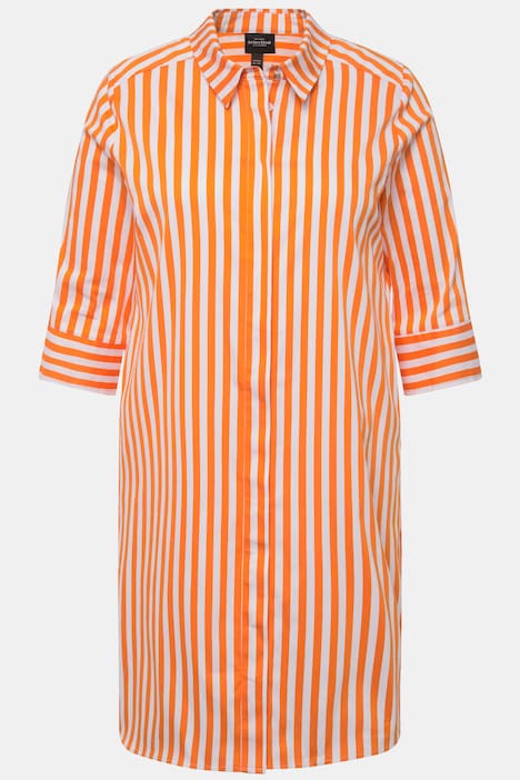 Longbluse, Streifen, A-Linie, Hemdkragen, 3/4-Arm