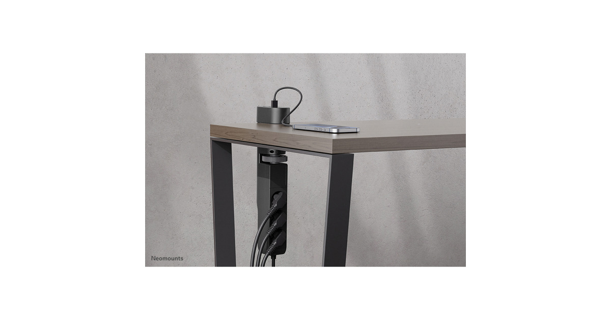 NeomountsDS22-840BL6 Bureaucontactdoos met klem en USB-C en USB-A poorten - Quick-charge stekkerdoos  (Zwart)