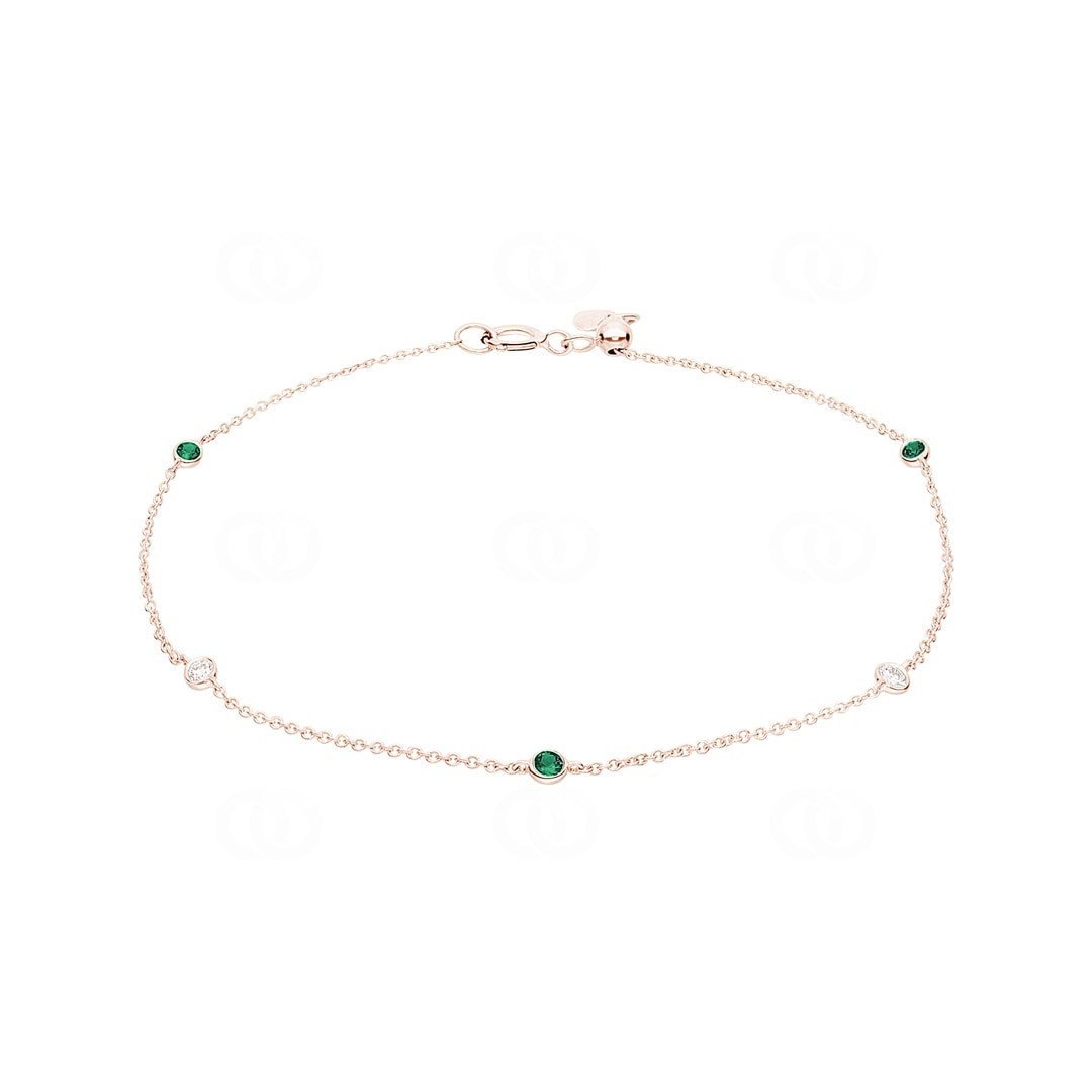 Armband 750/18 K Roségold mit Smaragden & Diamanten 0.06 ct H/si