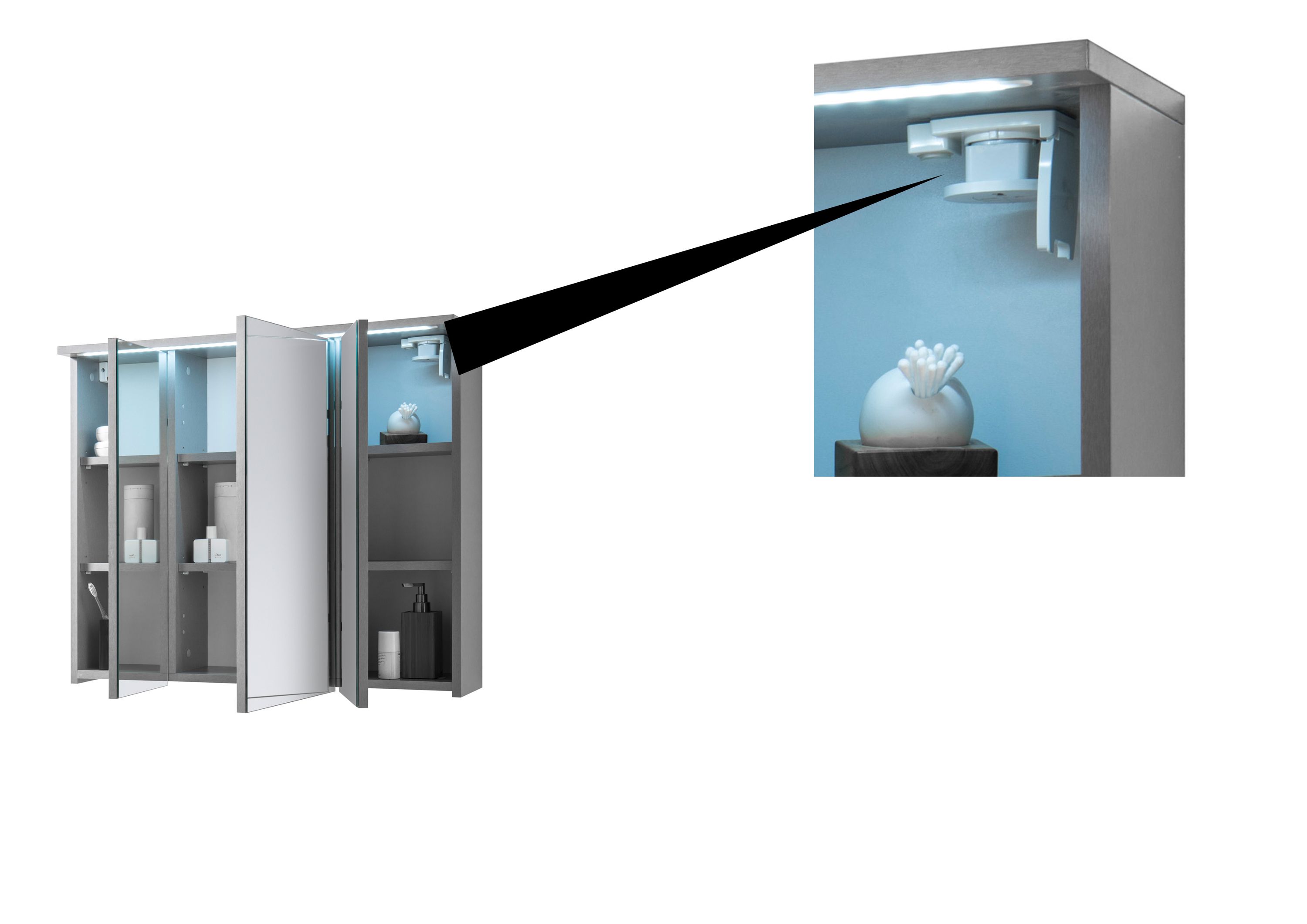 Badmöbel Spiegelschrank DUO 100 mit LED Beleuchtung Grau