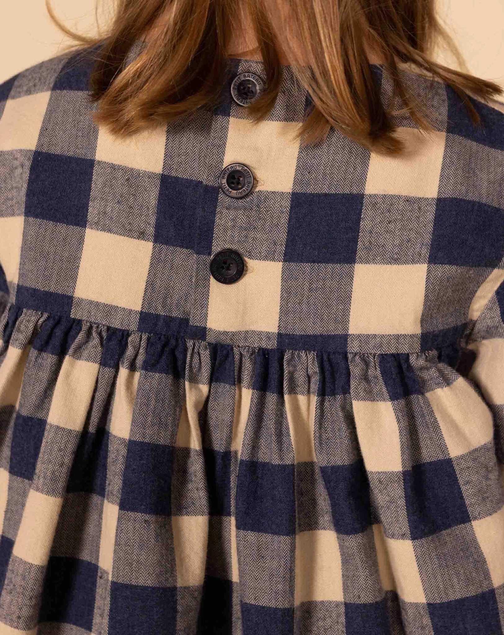 Langarmkleid LOLIE beige/blau/kariert