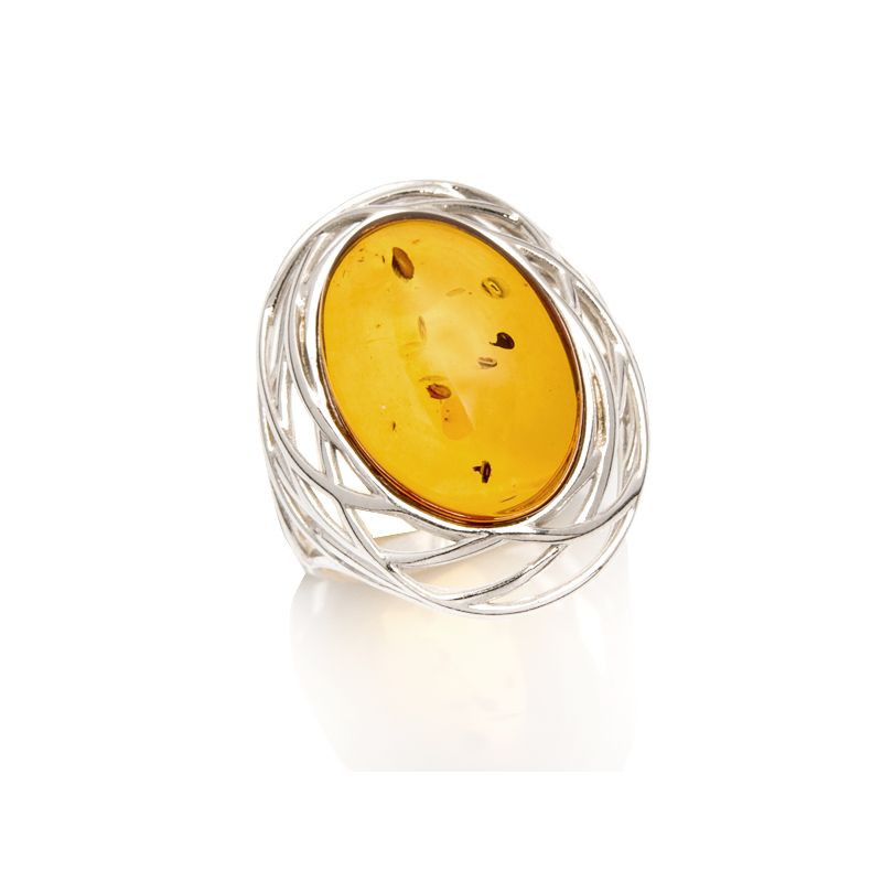Bague argent ambre cognac