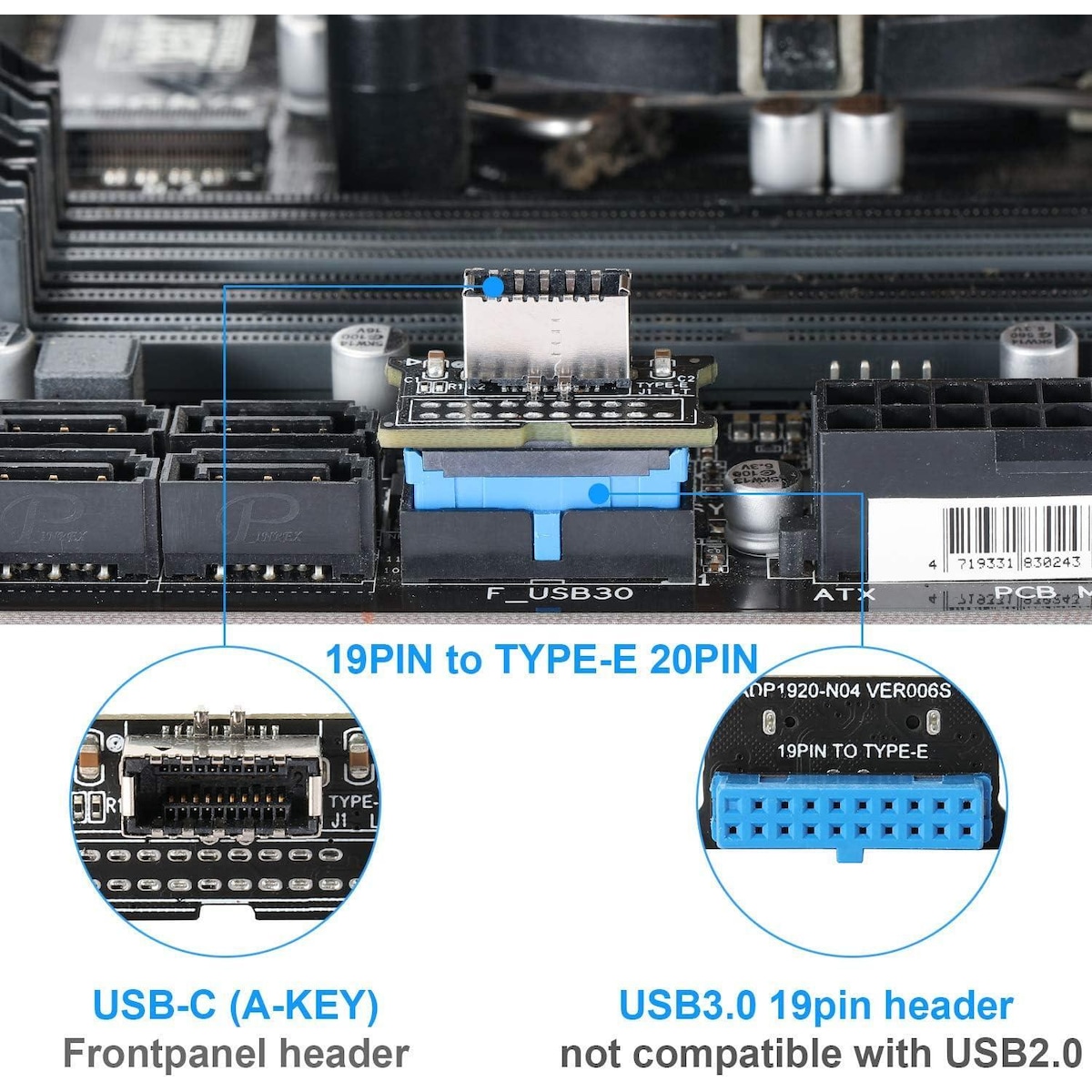NÖRDIC USB 3.0 19pin til Type E-adapter