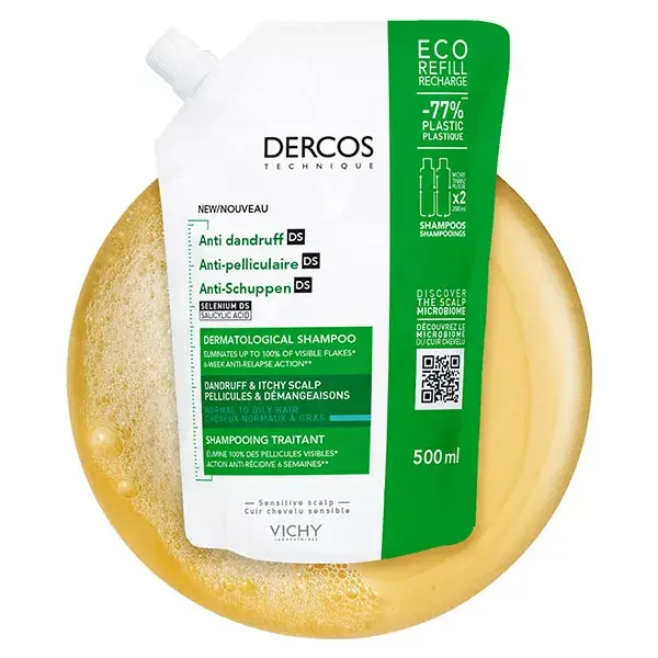Shampoo de Tratamento Vichy Dercos Eco-Refill DS para Caspa e Cabelos Oleosos 500ml