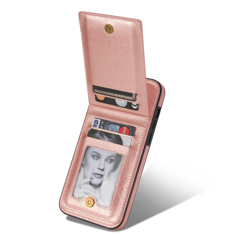 iPhone 14 Pro Hybrid Leder Hardcase Hülle mit Kartenfächer mit Aufsteller (RFID Schutz) - Roségold
